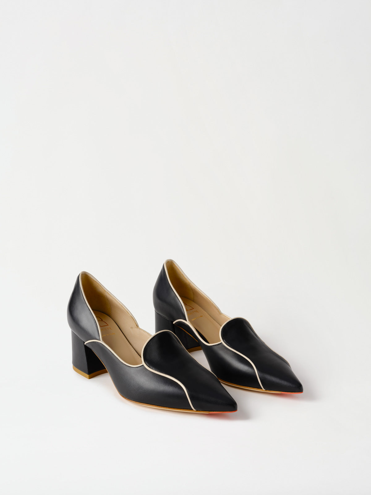 A pair of Black Mavette Fiona Loafer Shoes - Front-Side View
