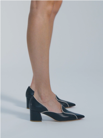 Fiona Black Calfskin Leather Heel Loafer Women's Shoes Italian Made by Mavette